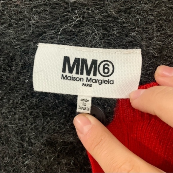 MM6 Maison Margiela Cardigan Two Toned Long Asymmetric in Red Grey - Picture 7 of 10